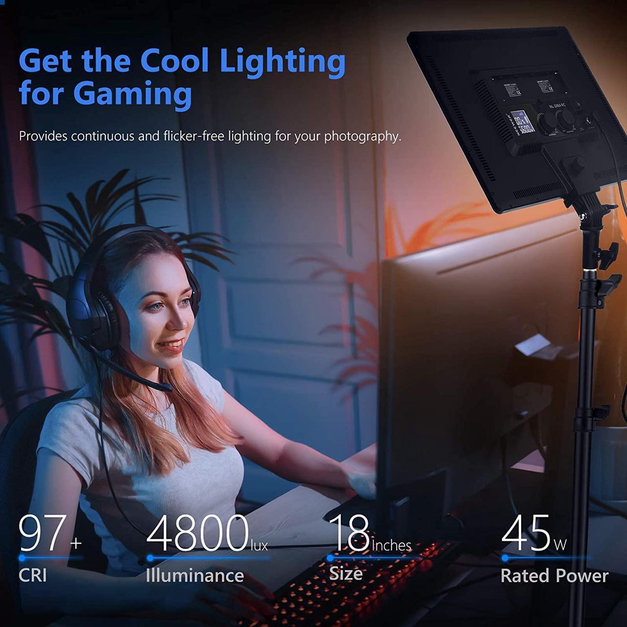 Alt view image 2 of 7 - Neewer 18" Led Video Light Panel Lighting Kit with Remote, 2-Pack 45W Dimmable Bi-Color +Light Stand, 3200K5600K Soft Light CRI 97+ 4800Lux for Game/Live Streaming/YouTube/Photography