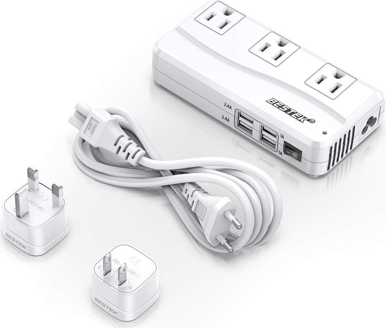 Main image of Universal Travel Adapter 220V to 110V Voltage Converter with 6A 4-Port USB Charging and UK/AU/US/EU Worldwide Plug Adapter (White)