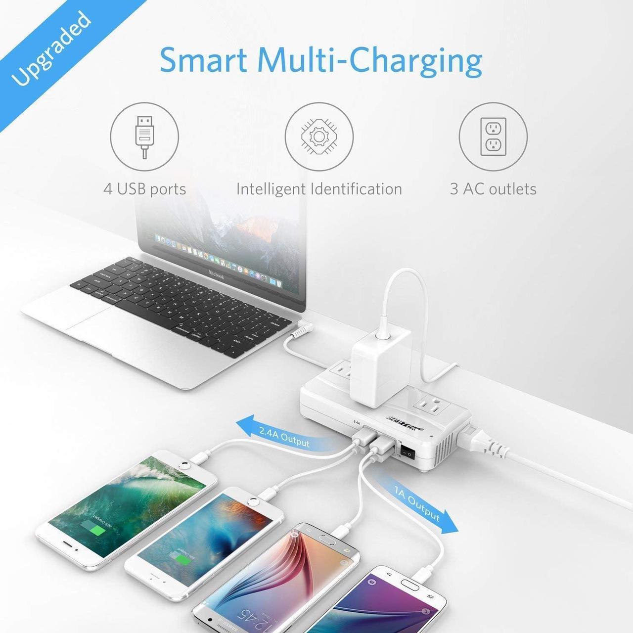 Alt view image 5 of 7 - Universal Travel Adapter 220V to 110V Voltage Converter with 6A 4-Port USB Charging and UK/AU/US/EU Worldwide Plug Adapter (White)