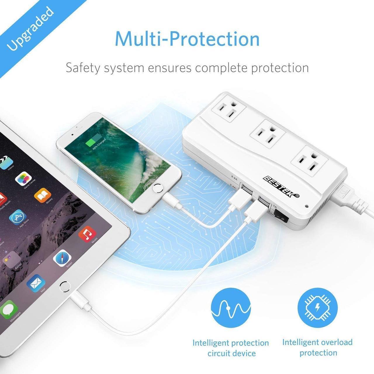 Alt view image 7 of 7 - Universal Travel Adapter 220V to 110V Voltage Converter with 6A 4-Port USB Charging and UK/AU/US/EU Worldwide Plug Adapter (White)