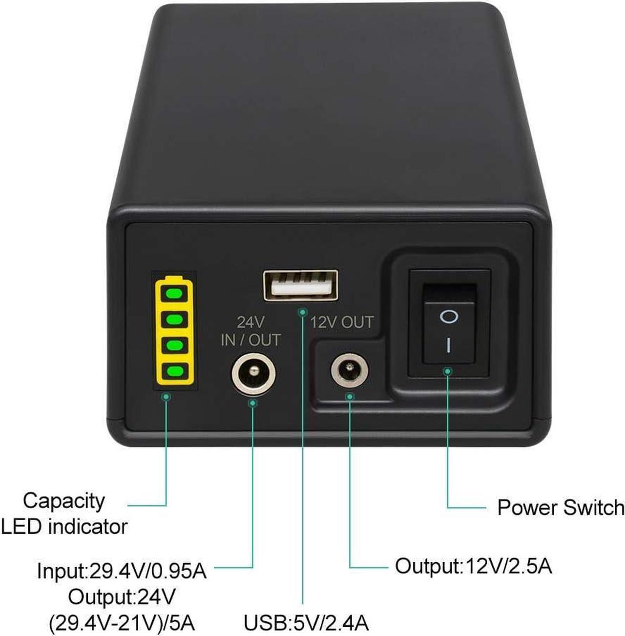 Alt view image 3 of 6 - 12/24V Lithium ion Battery Pack PB240B2, Rechargeable 35000mAh 129.5Wh Li-ion Batteries with DC 24/12 Volt and 5V USB Output for LED Light Strip, CCTV Camera, Smartphone and more