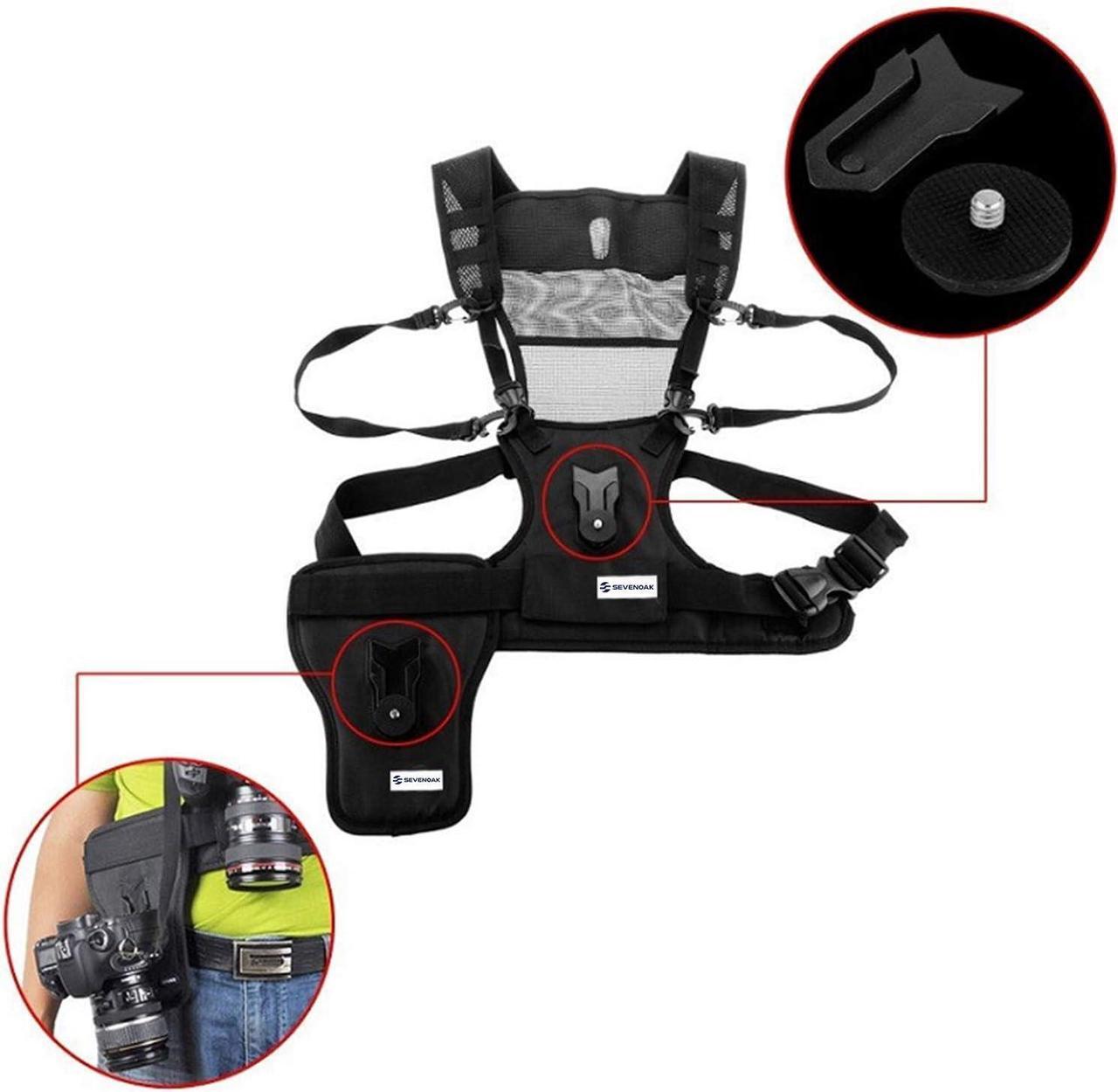 Alt view image 7 of 7 - Dual Camera Harness, SK-MSP01 Multi Carrying Chest Vest System with Side Holster for Canon 6D 600D 5D2 5D3 Nikon D90 Sony A7S A7R A7S2 Panasonic Olympus DSLR Cameras Climbing Wedding Travel