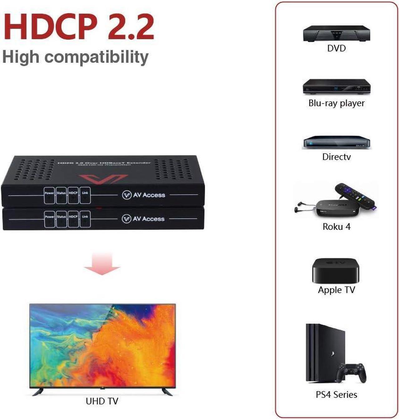 Alt view image 3 of 7 - 4K HDMI Extender Over Cat5e/6/6a/7 4K@60Hz 130ft, 1080P@60Hz 230ft, HDR10+, HDMI 2.0 YUV4:4:4, HDCP 2.2, 18Gbps, Plug & Play, IR Return & PoE, Smart EDID