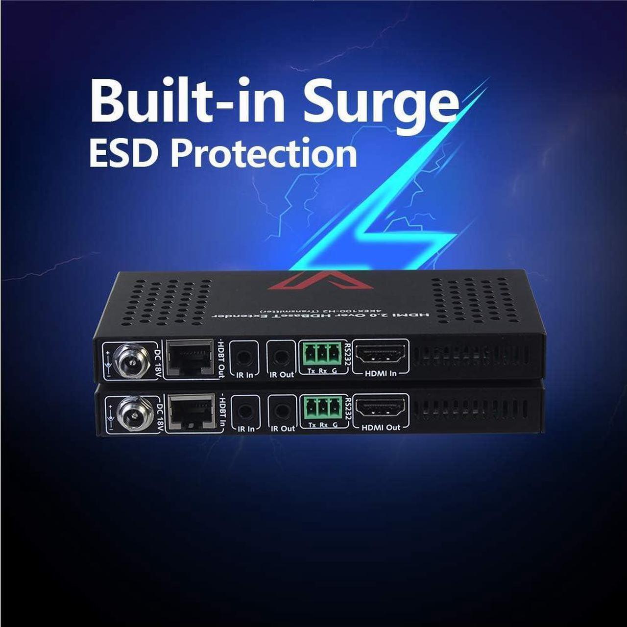 Alt view image 6 of 7 - 4K HDMI Extender Over Cat5e/6/6a/7 4K@60Hz 130ft, 1080P@60Hz 230ft, HDR10+, HDMI 2.0 YUV4:4:4, HDCP 2.2, 18Gbps, Plug & Play, IR Return & PoE, Smart EDID
