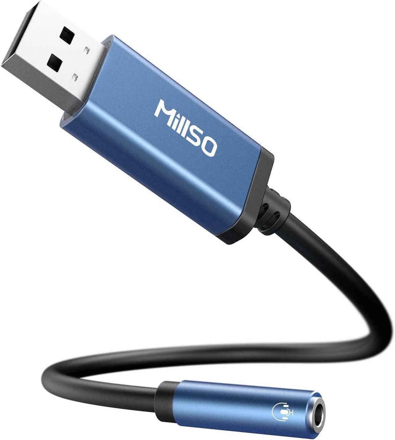 MillSO USB to 3.5mm Audio Jack Adapter, Sapphire Blue TRRS USB to AUX Audio Jack External Stereo Sound Card for Headphone, Speaker, PS4, PS5, PC, Laptop, Desktops - 1 Feet