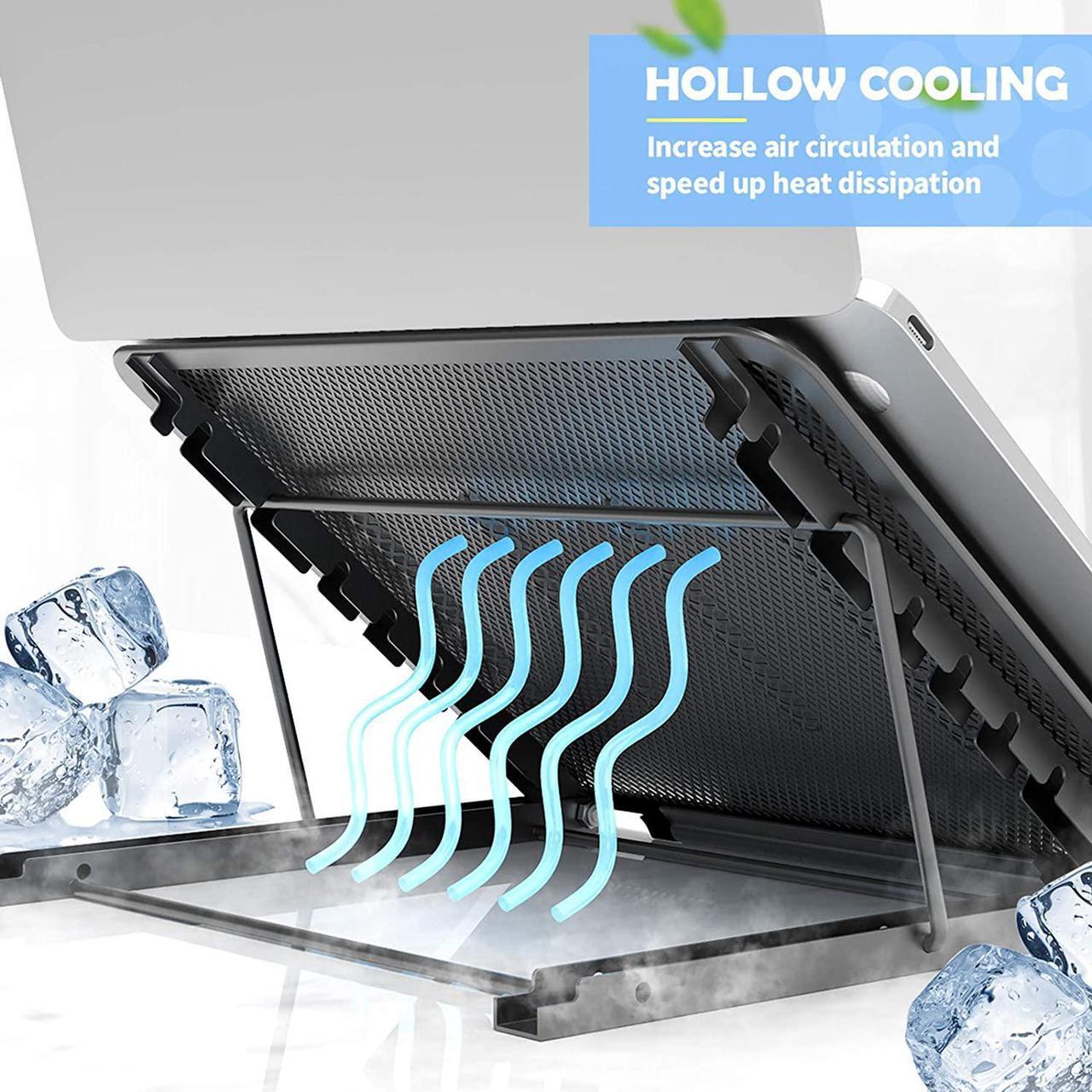 Alt view image 4 of 7 - Laptop Stand for Desk, Foldable Portable Ventilated Desktop Laptop Holder, Universal Lightweight Adjustable Ergonomic Tray Cooling (Black)