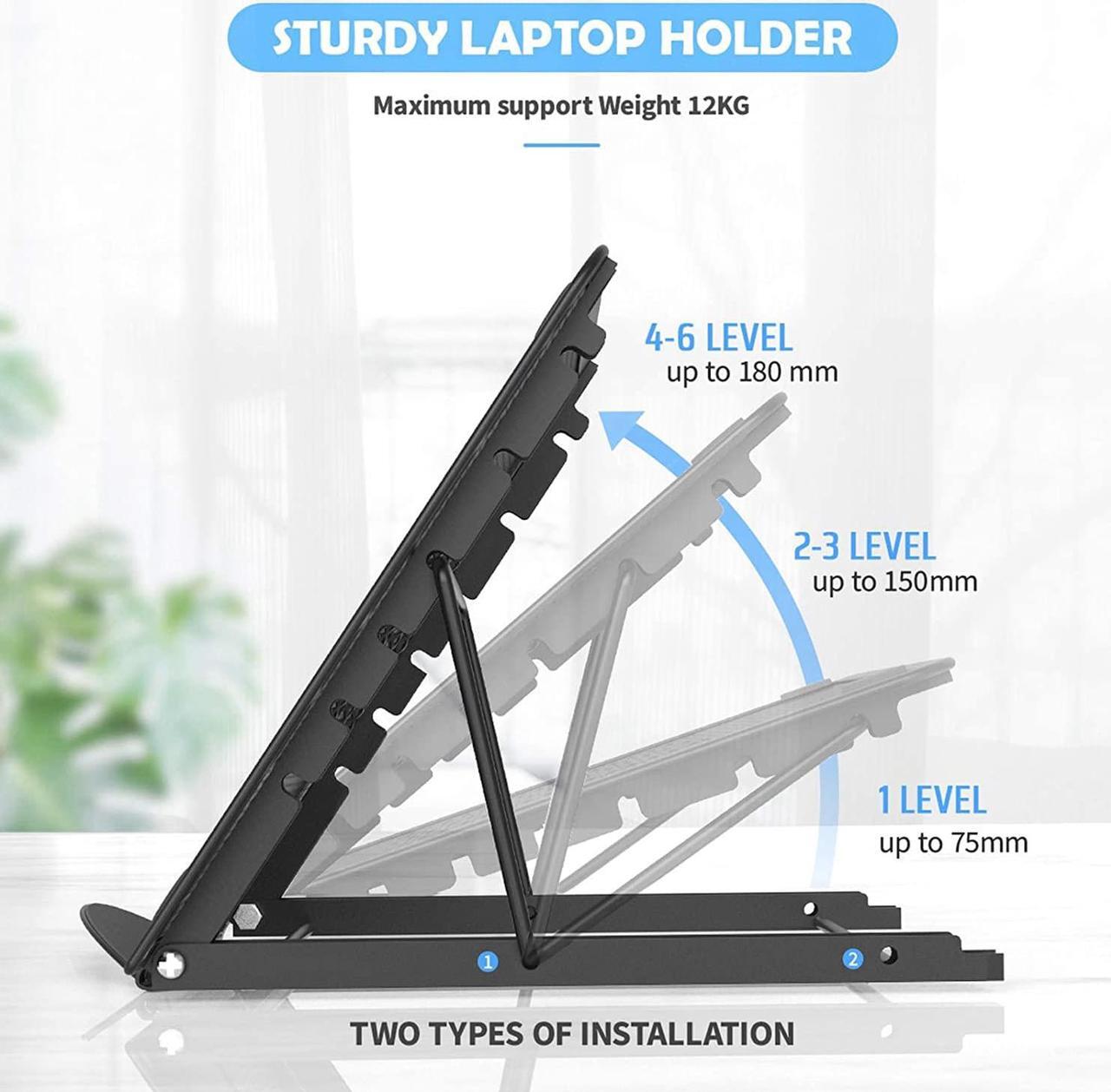 Alt view image 6 of 7 - Laptop Stand for Desk, Foldable Portable Ventilated Desktop Laptop Holder, Universal Lightweight Adjustable Ergonomic Tray Cooling (Black)