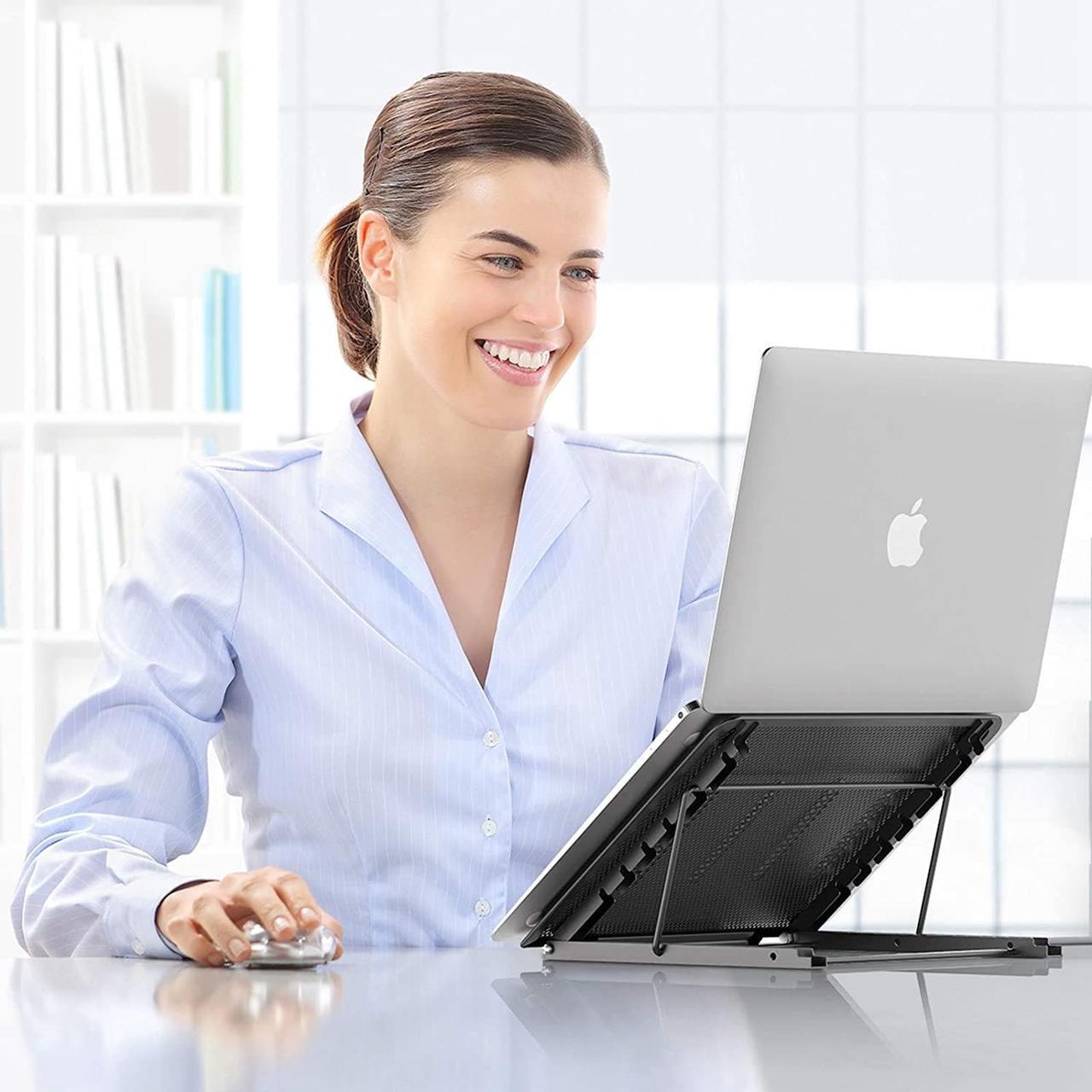Alt view image 7 of 7 - Laptop Stand for Desk, Foldable Portable Ventilated Desktop Laptop Holder, Universal Lightweight Adjustable Ergonomic Tray Cooling (Black)