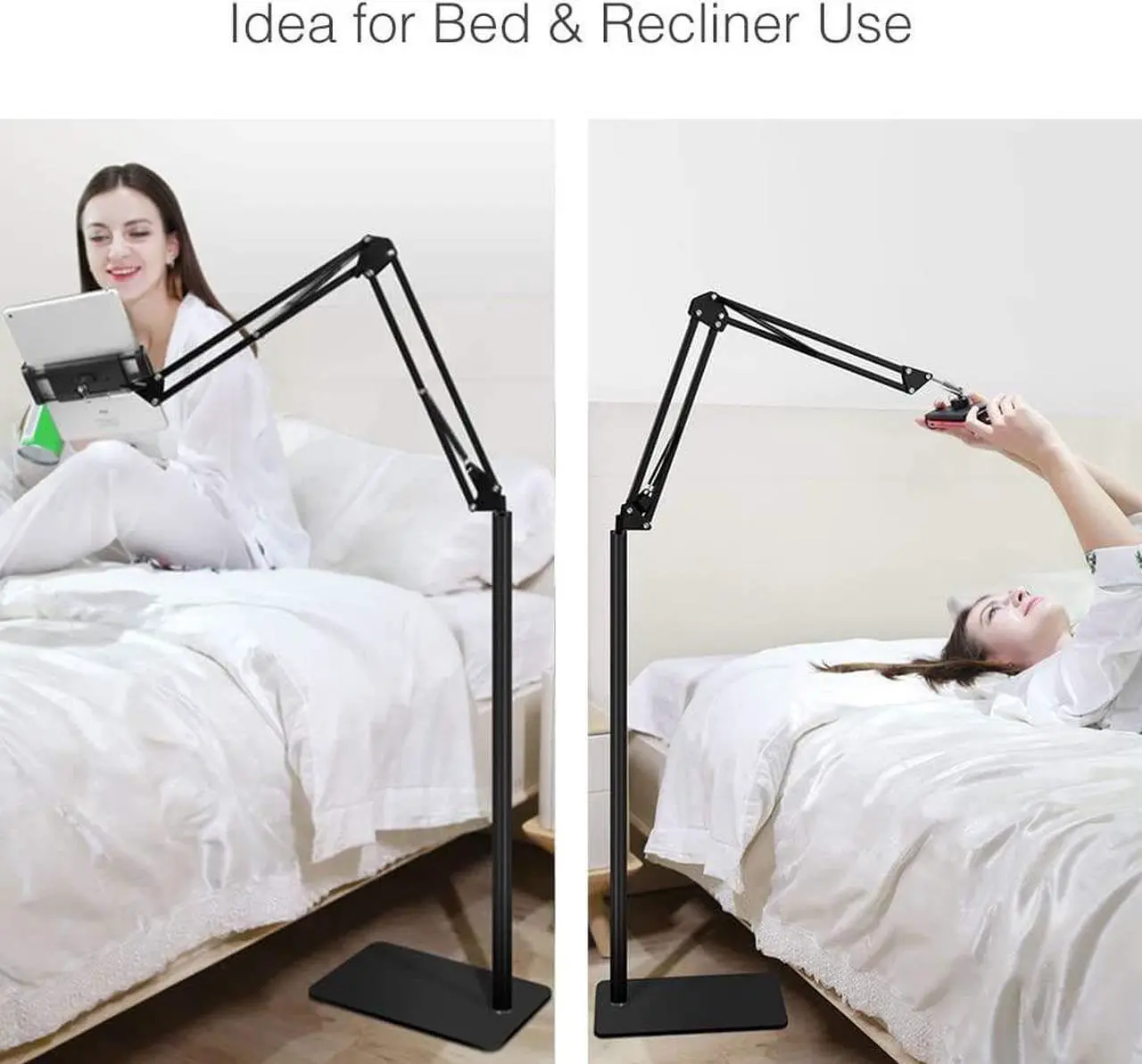 Alt view image 2 of 7 - Tablet Floor Stand, Overhead Bed Phone Stand Angle Height Adjustable Holder, Universal Floor Stand Compatible with iPhone iPad Pro Air Mini, Samsung Tab, Kindle, E-Readers