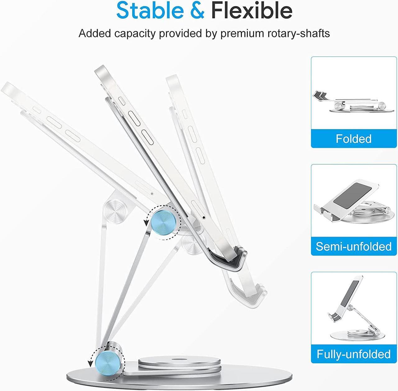 Alt view image 2 of 7 - OMOTON Swivel Tablet Stand for iPad with 360 Rotating Base, Foldable Adjustable Holder for Drawing, Compatible with iPad Pro/Air/Mini and More, Silver
