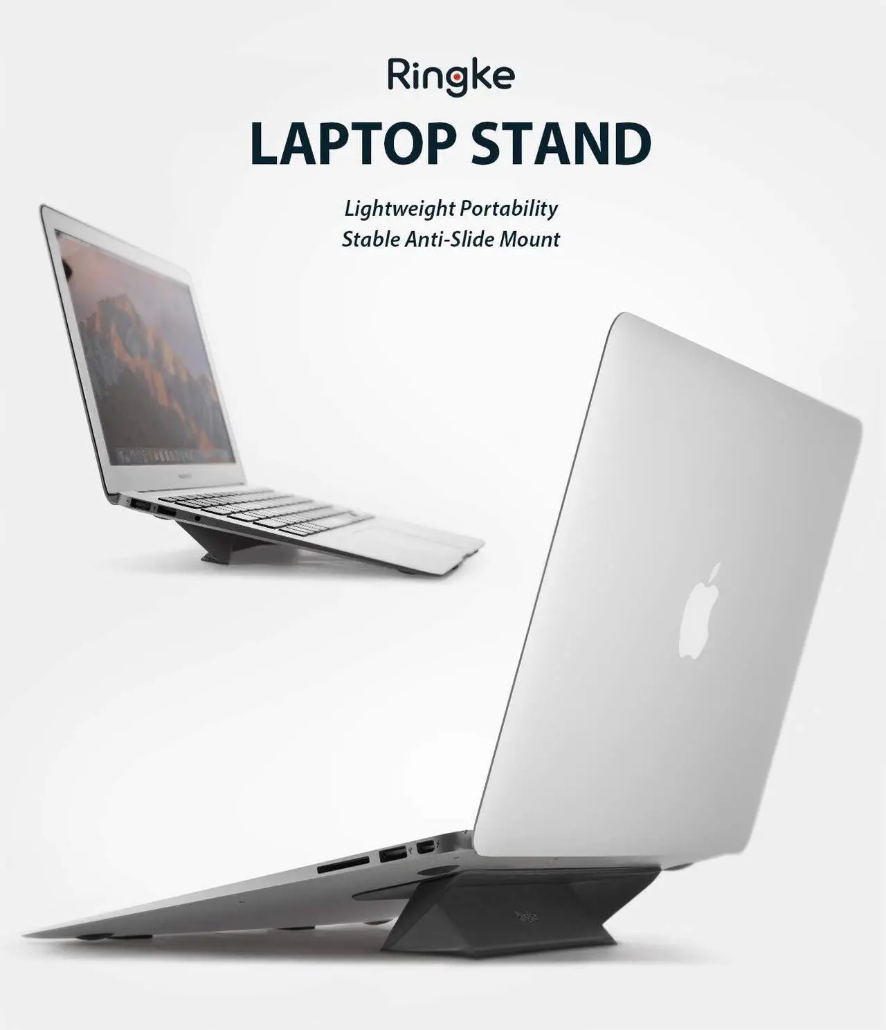 Alt view image 2 of 7 - Ringke Laptop Stand Anti-Slide Smart Folding Portable Slim and Weightless Adhesive Stand for Laptop, iPad, Tablet, and More - Black