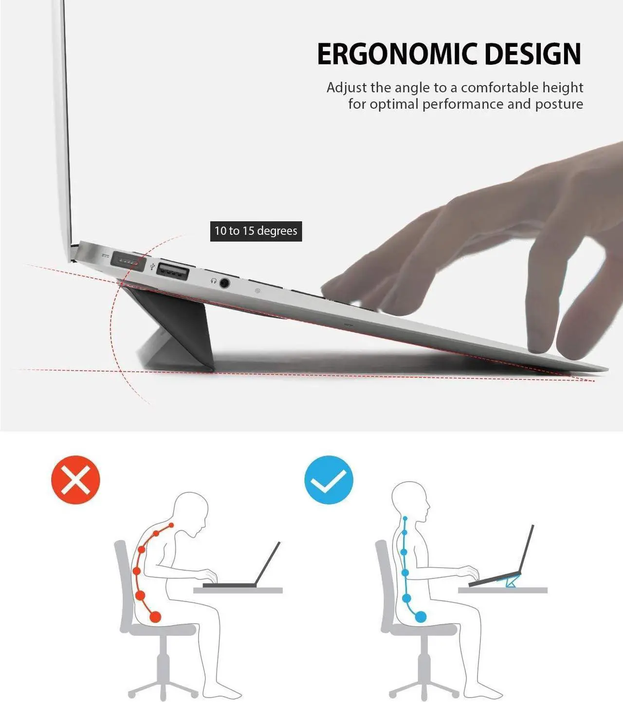 Alt view image 5 of 7 - Ringke Laptop Stand Anti-Slide Smart Folding Portable Slim and Weightless Adhesive Stand for Laptop, iPad, Tablet, and More - Black