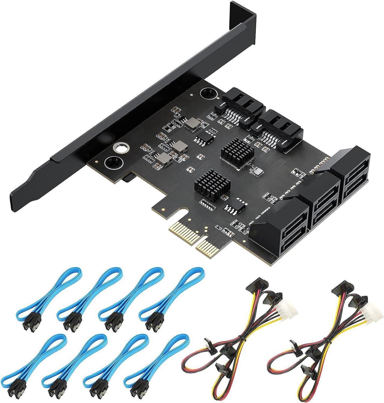 ACASIS PCIe SATA Card, 8 Port with 8 SATA Cables and 2 Power Splitter Cables, SATA 3.0 Controller Expansion Card with Standard Profile Bracket, 6Gbps PCI-E X1 Host Controller Card Up To 80TB Expansion