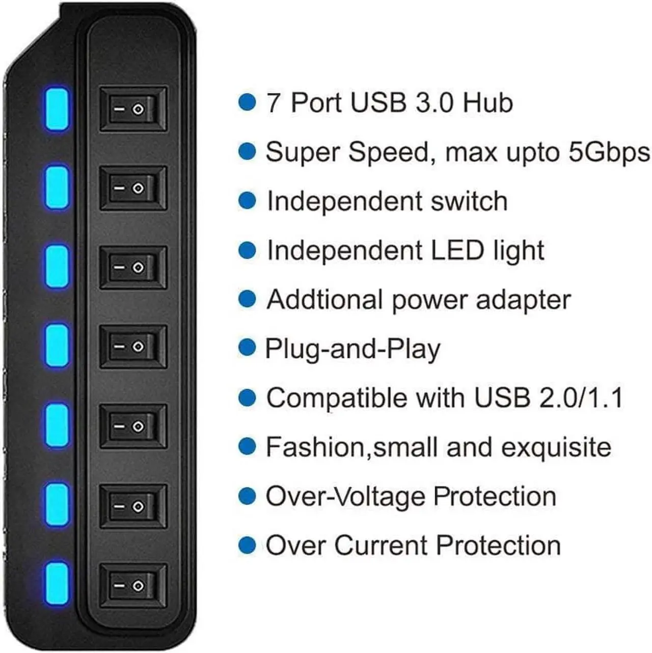 Alt view image 5 of 6 - USB HUB - USB 3.0 Ports with Individual Power Switch, Data Splitter & Power Hub (7 Ports)