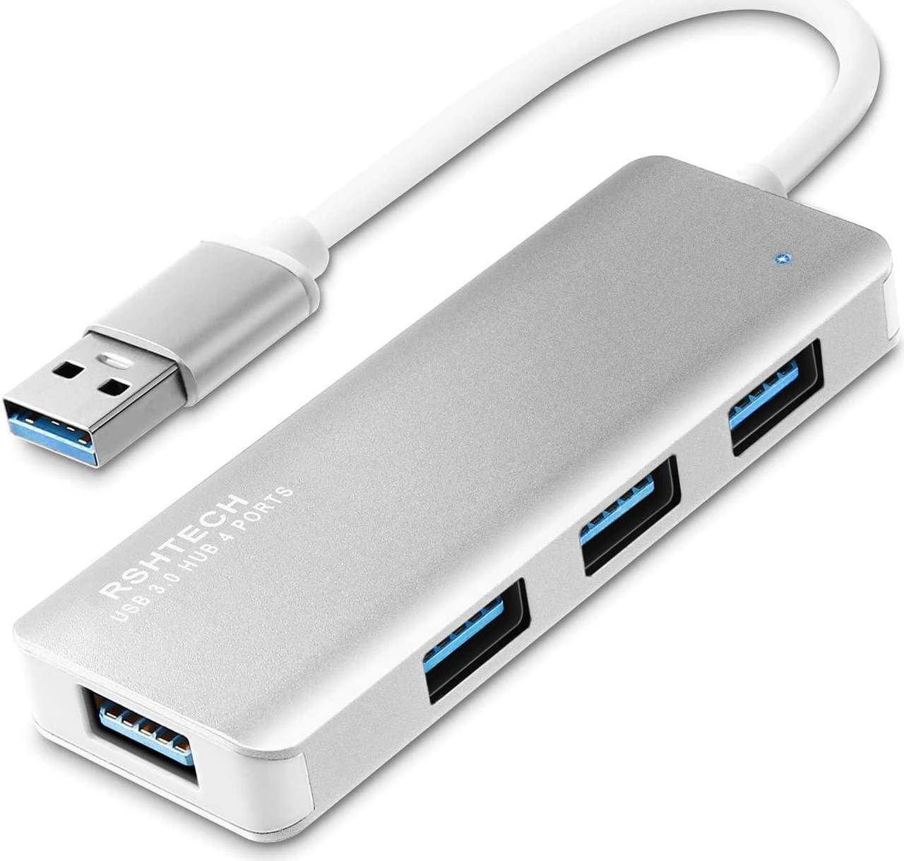 RSHTECH USB 3.0 Hub 4-Port Ultra Slim Aluminum Data Hub Portable USB Splitter (Silver)