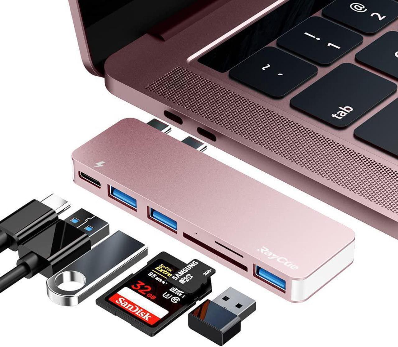 Main image of RayCue USB C Hub Adapter for MacBook Pro/Air M1 M2 M3 2023-2016, 6 in-1 USB-C Accessories Compatible with MacBook Pro 13 and 15 with 3 USB 3.0 Ports, TF/SD Card Reader, USB-C Power Delivery (Pink)