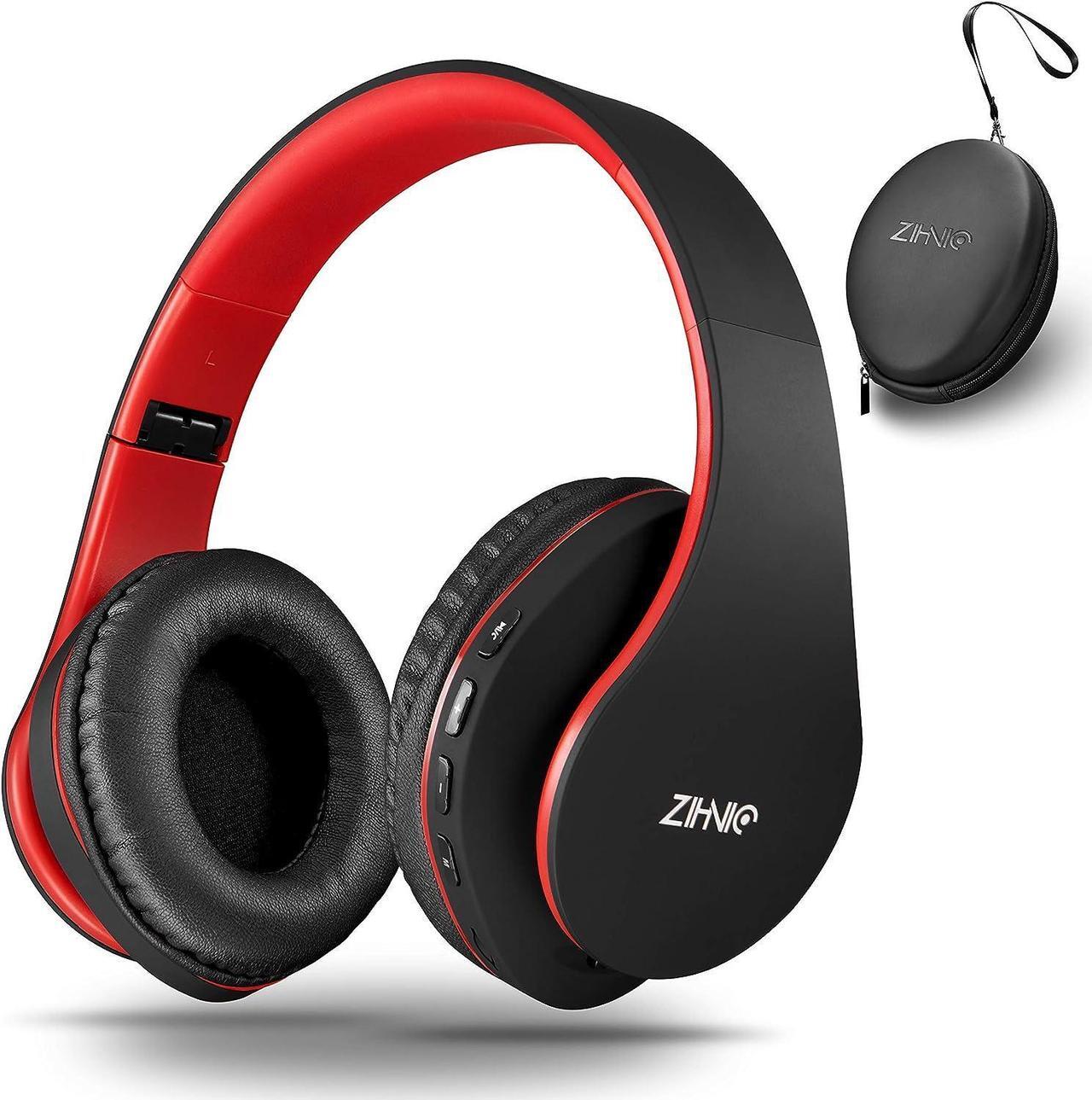 Main image of ZIHNIC Bluetooth Headphones Over-Ear, Foldable Wireless and Wired Stereo Headset Micro SD/TF, FM for Cell Phone,PC,Soft Earmuffs &Light Weight for Prolonged Wearing (Black/red)