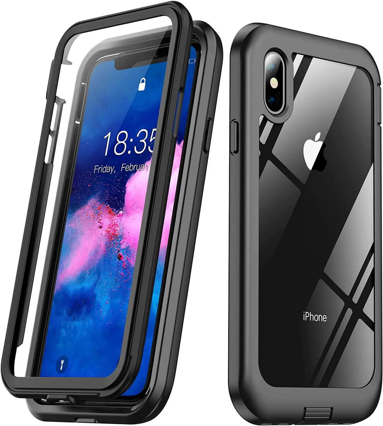 Main image of for iPhone X Case,for iPhone Xs Case, Built-in Screen Protector Full Body Protection Heavy Duty Shockproof Rugged Cover Skin for iPhone X/Xs 5.8inch (Black/Clear)