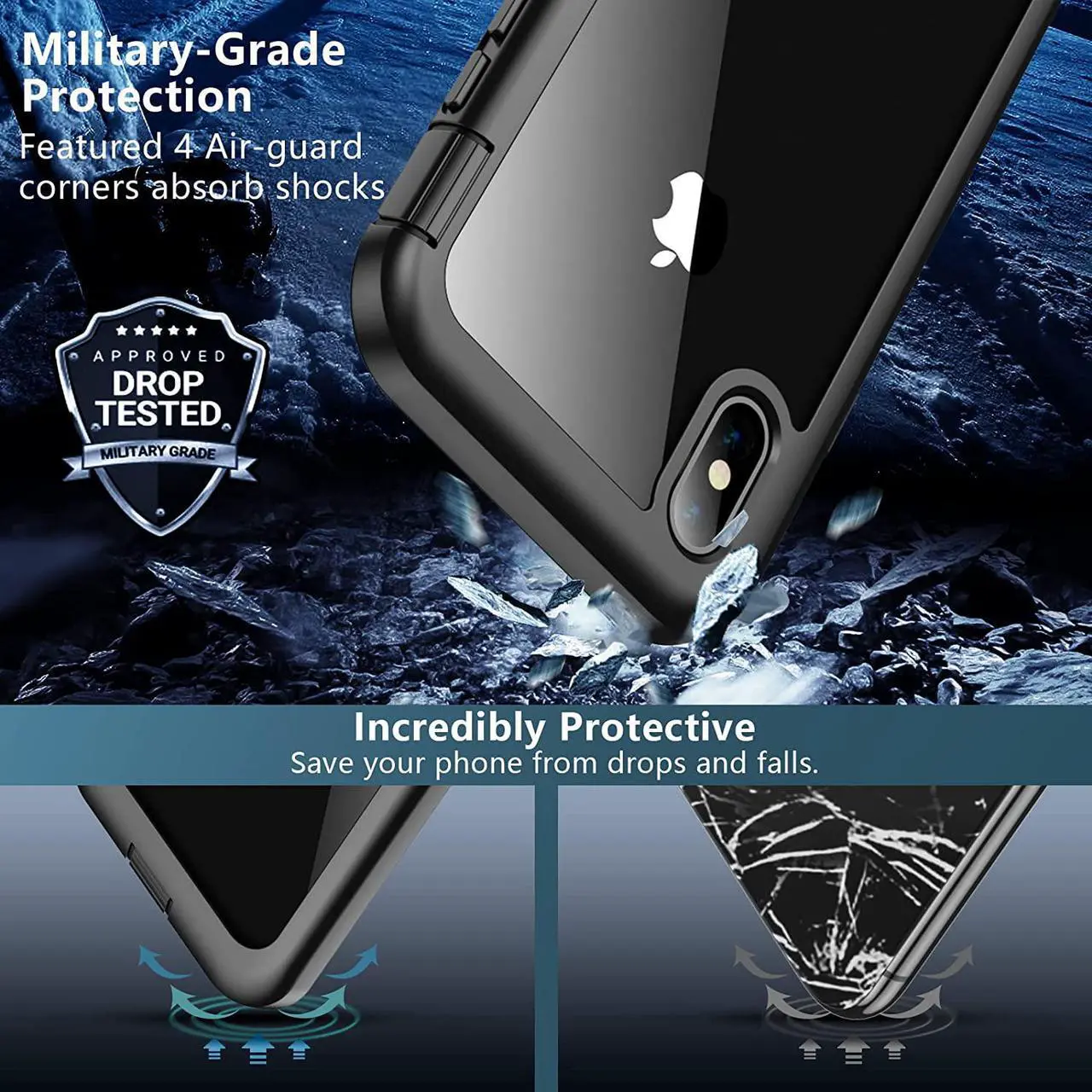 Alt view image 3 of 7 - for iPhone X Case,for iPhone Xs Case, Built-in Screen Protector Full Body Protection Heavy Duty Shockproof Rugged Cover Skin for iPhone X/Xs 5.8inch (Black/Clear)