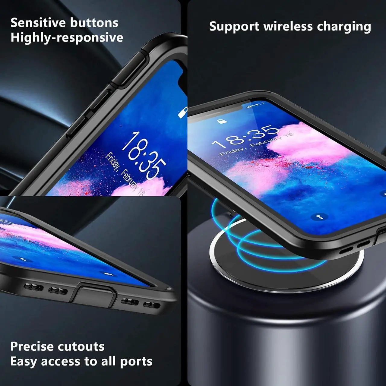 Alt view image 5 of 7 - for iPhone X Case,for iPhone Xs Case, Built-in Screen Protector Full Body Protection Heavy Duty Shockproof Rugged Cover Skin for iPhone X/Xs 5.8inch (Black/Clear)