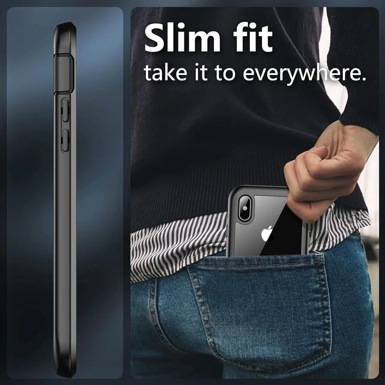 Alt view image 7 of 7 - for iPhone X Case,for iPhone Xs Case, Built-in Screen Protector Full Body Protection Heavy Duty Shockproof Rugged Cover Skin for iPhone X/Xs 5.8inch (Black/Clear)