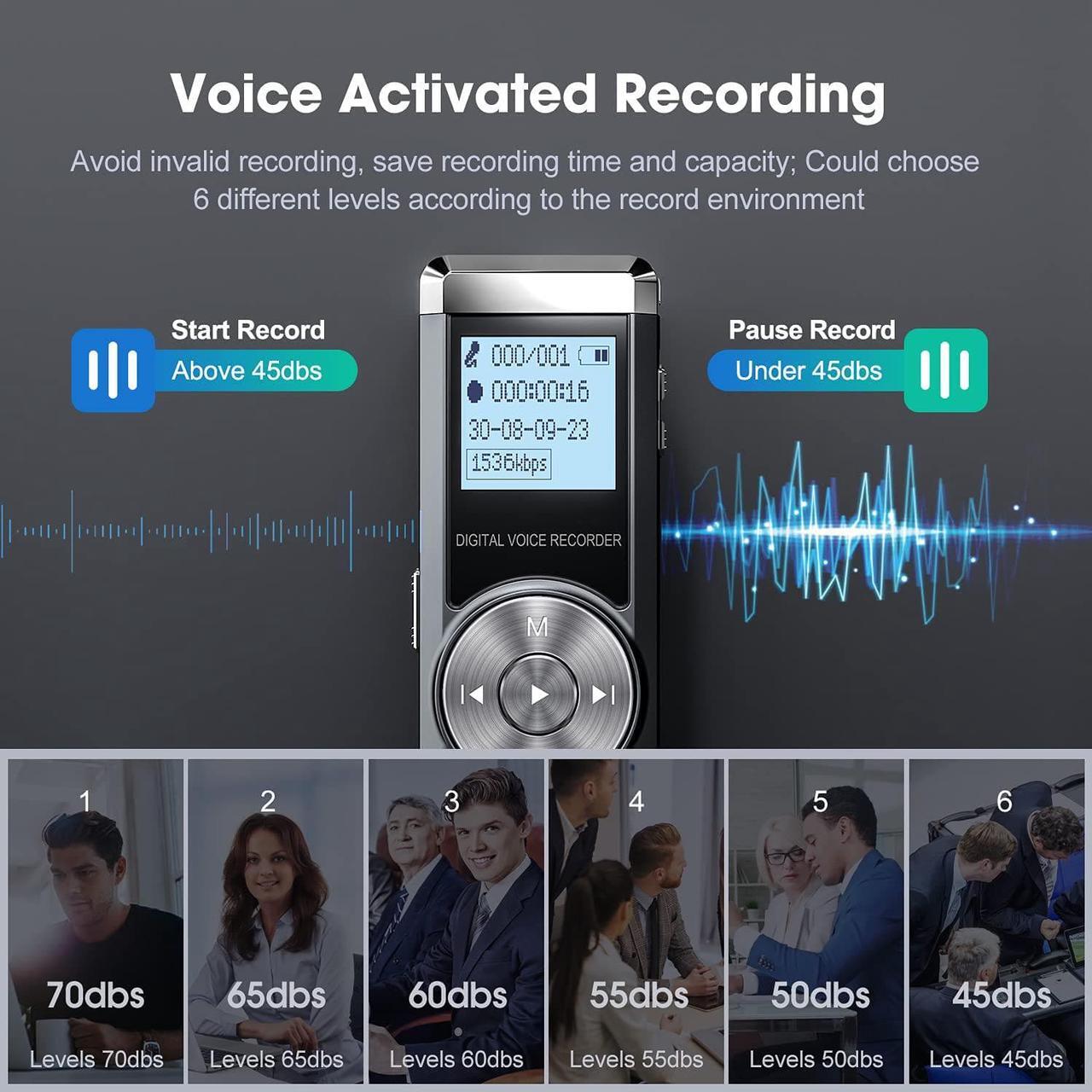 Alt view image 4 of 7 - Digital Voice Recorder, KINPEE 16GB Audio Sound Recorder Portable MP3 Recorder Dictaphone for Meeting Lecture Rechargeable Recording Device Voice Activated Recorder with Playback for Interview