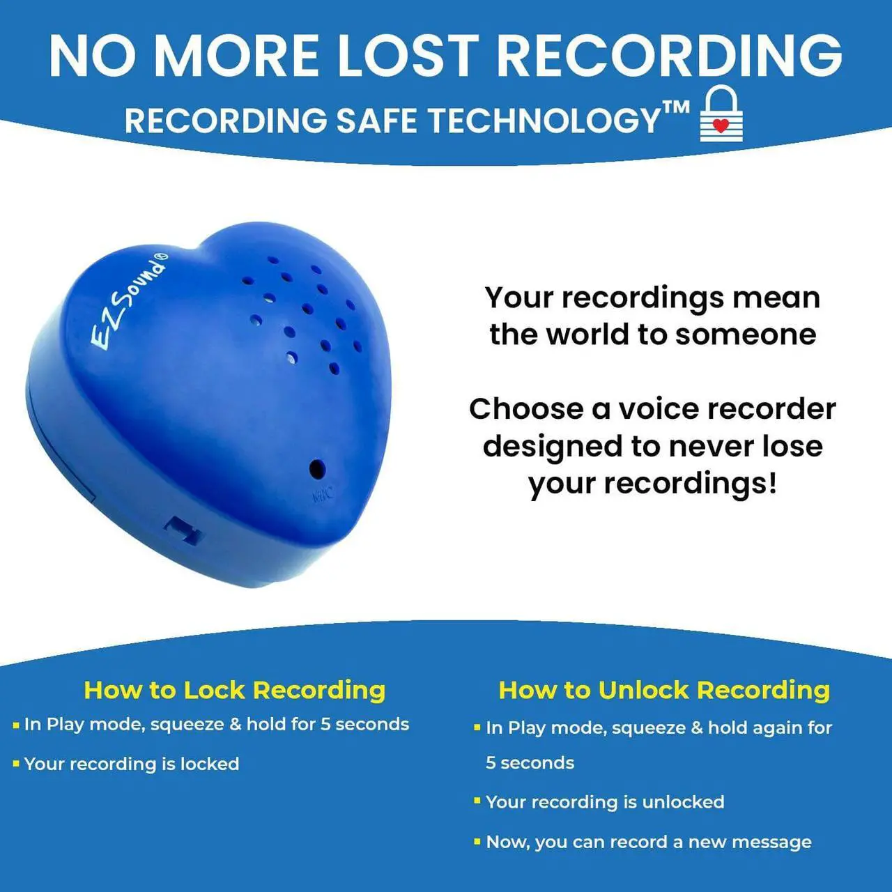 Alt view image 2 of 6 - Teddy Bear Voice Recorder | 2 Pack - 30 Seconds Toy Voice Box for Stuffed Animal | Create Your own Recordable Gifts or Heartbeat Bear | Recording Safe Technology Heart Message Box (Blue)