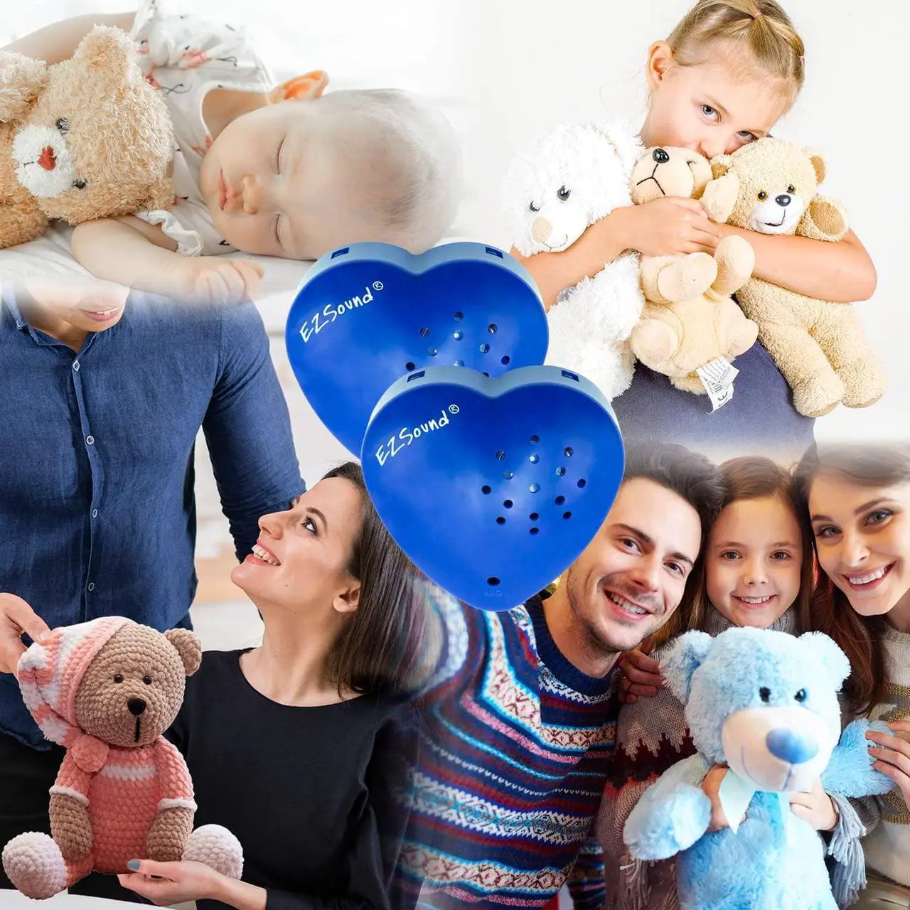 Alt view image 4 of 6 - Teddy Bear Voice Recorder | 2 Pack - 30 Seconds Toy Voice Box for Stuffed Animal | Create Your own Recordable Gifts or Heartbeat Bear | Recording Safe Technology Heart Message Box (Blue)