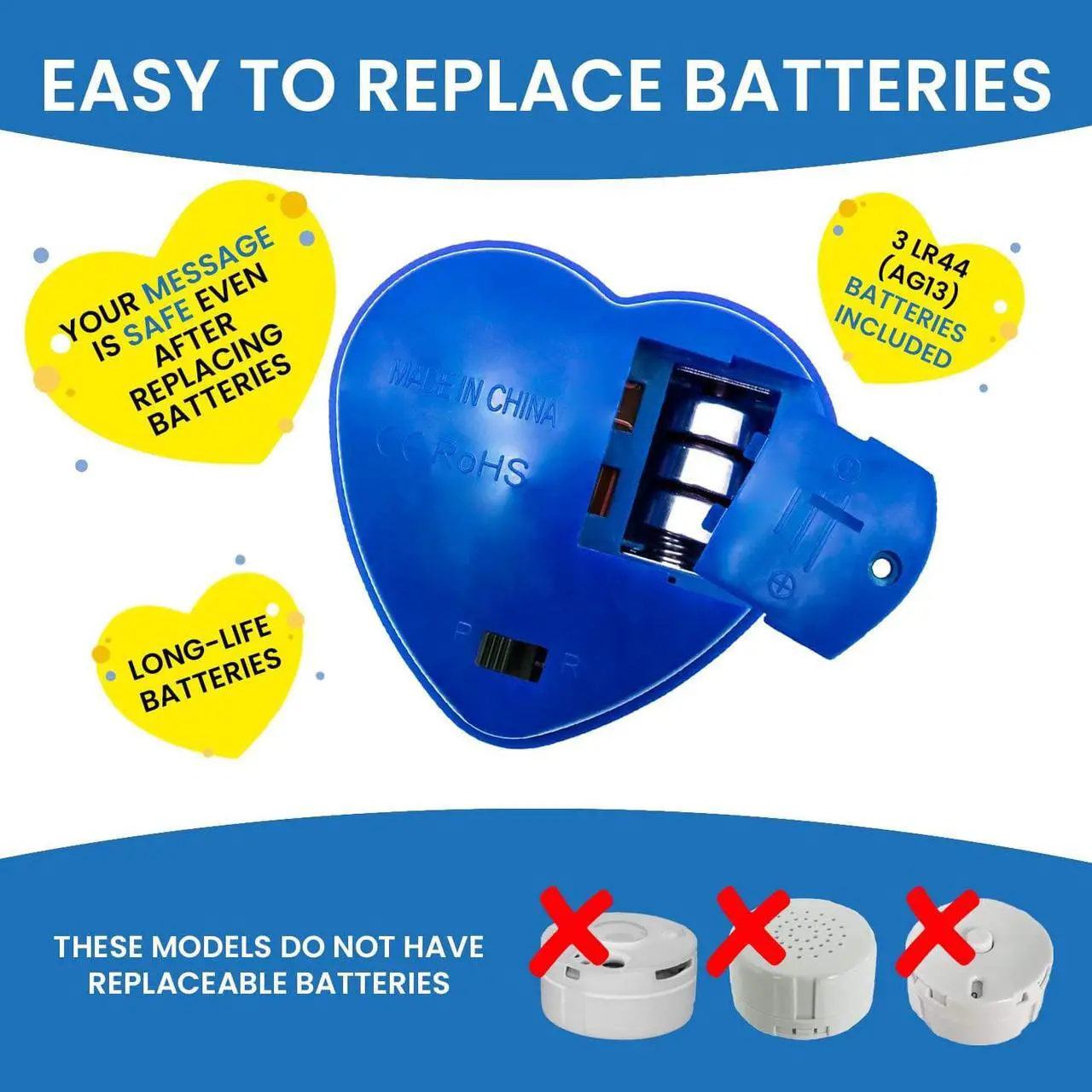 Alt view image 5 of 6 - Teddy Bear Voice Recorder | 2 Pack - 30 Seconds Toy Voice Box for Stuffed Animal | Create Your own Recordable Gifts or Heartbeat Bear | Recording Safe Technology Heart Message Box (Blue)