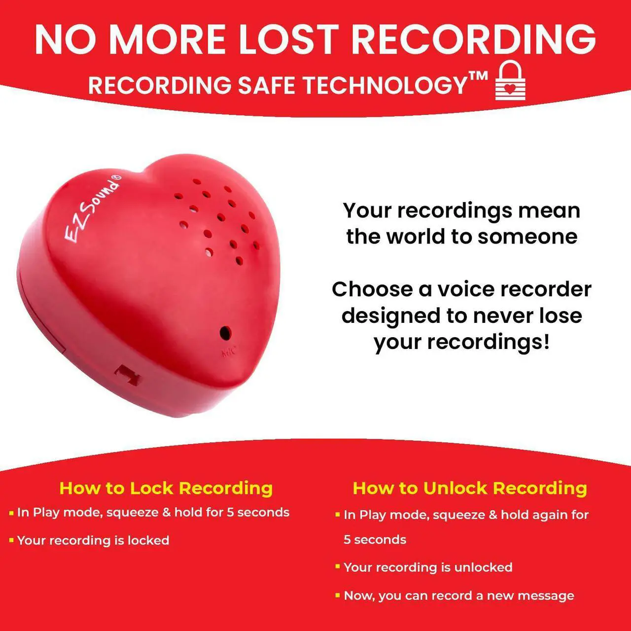 Alt view image 2 of 6 - Voice Recorder for Stuffed Animal | 2 Pack - 30 Seconds Push Button Sound Recorder | Create Heartbeat Bear for Newborn | Personal Voice Message Recordable Sound Module for Toys (Red)