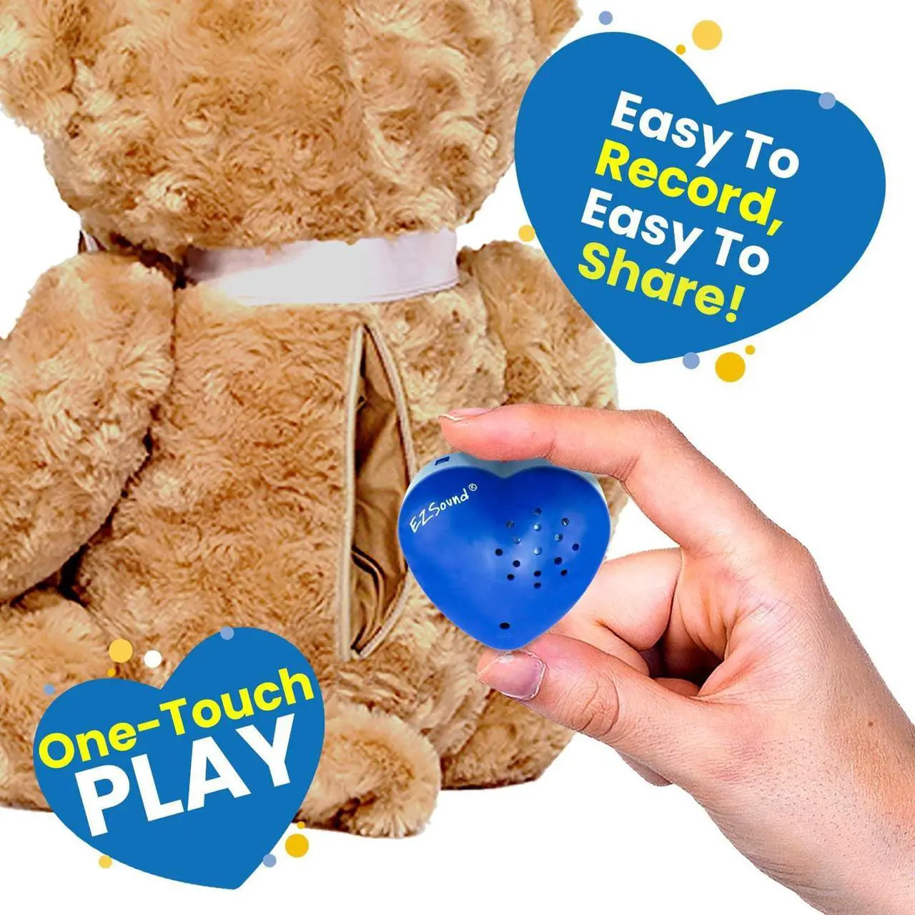 Alt view image 3 of 6 - Teddy Bear Voice Recorder | 2 Pack - 30 Seconds Toy Voice Box for Stuffed Animal | Create Your own Recordable Gifts or Heartbeat Bear | Recording Safe Technology Heart Message Box (Blue)