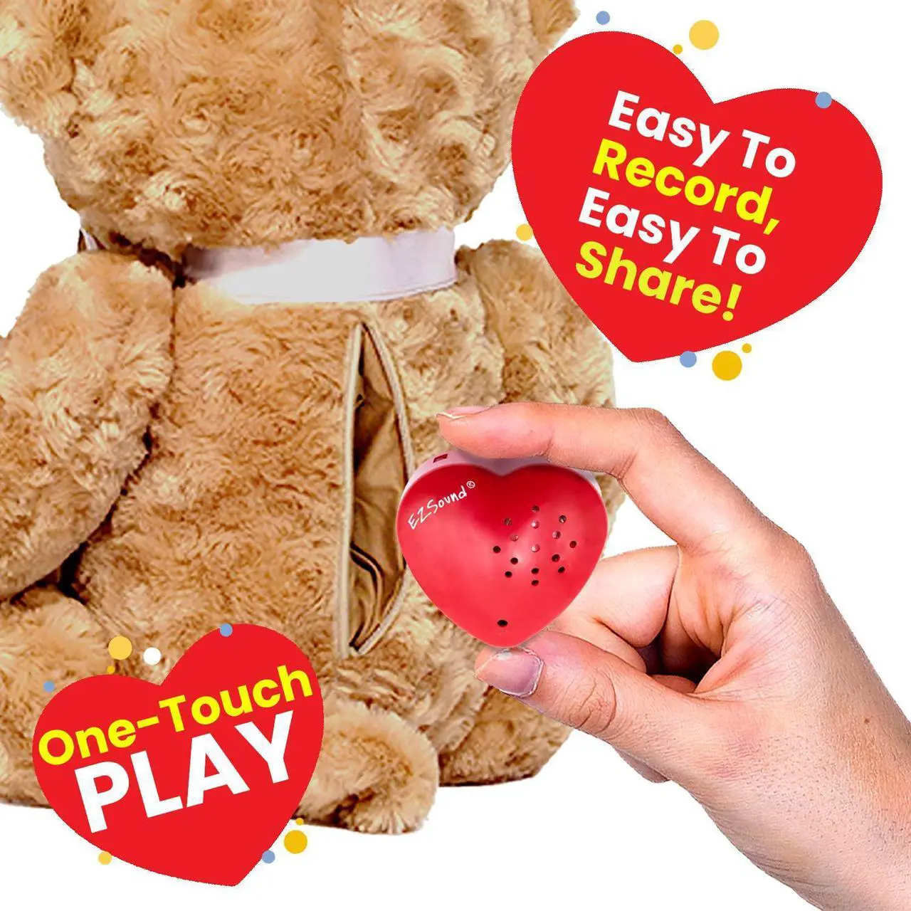 Alt view image 3 of 6 - Voice Recorder for Stuffed Animal | 2 Pack - 30 Seconds Push Button Sound Recorder | Create Heartbeat Bear for Newborn | Personal Voice Message Recordable Sound Module for Toys (Red)