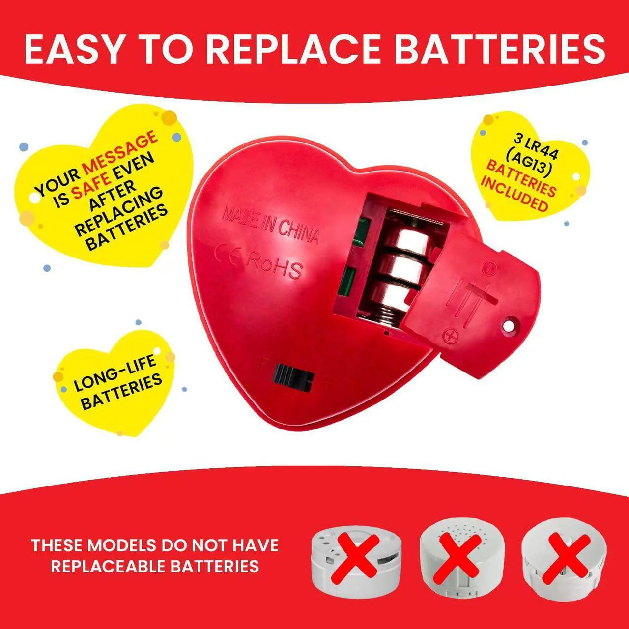 Alt view image 5 of 6 - Voice Recorder for Stuffed Animal | 2 Pack - 30 Seconds Push Button Sound Recorder | Create Heartbeat Bear for Newborn | Personal Voice Message Recordable Sound Module for Toys (Red)