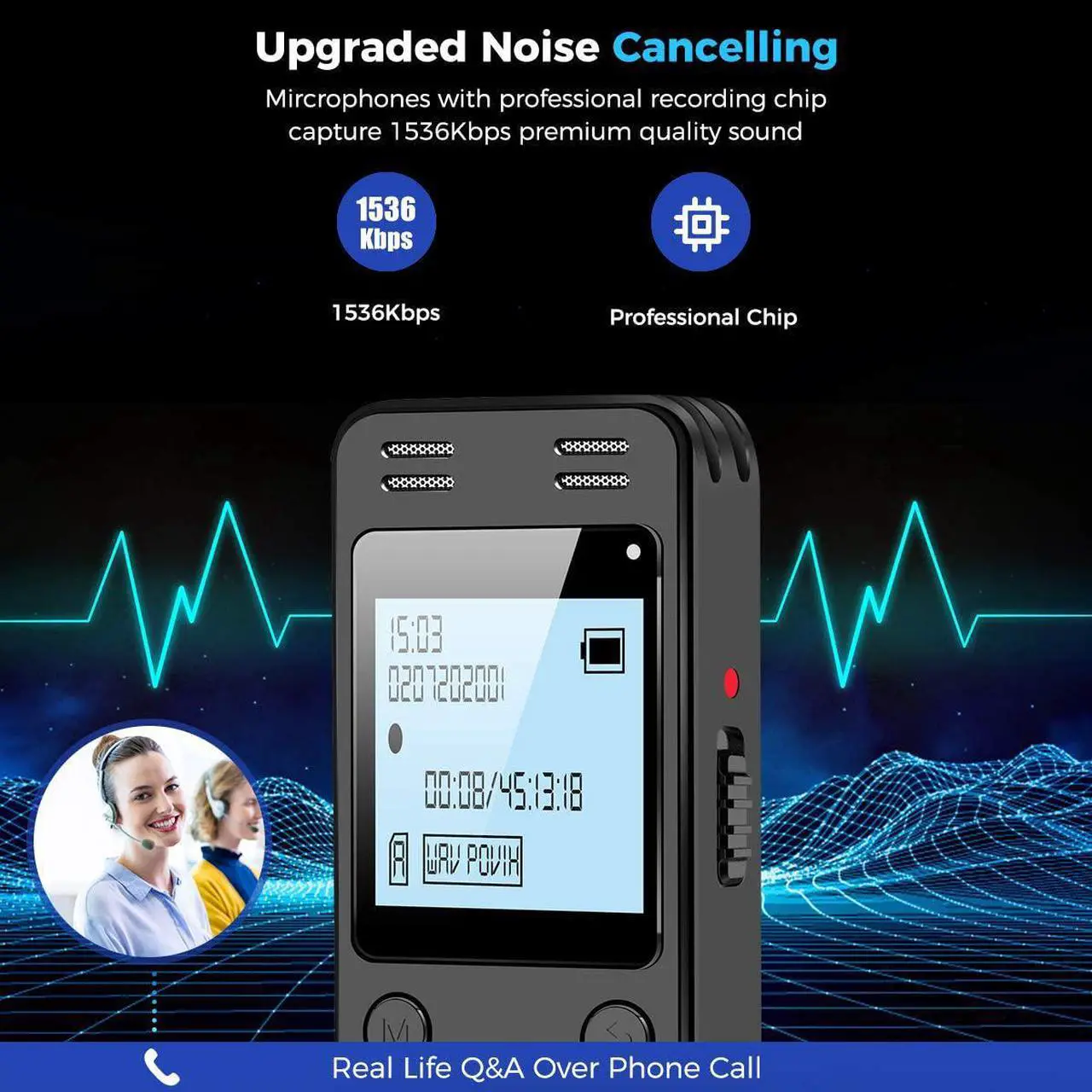 Alt view image 2 of 7 - 128GB Digital Voice Recorder for Lectures Meetings - EVIDA 9296 Hours Voice Activated Recording Device Audio Recorder with Playback,Password