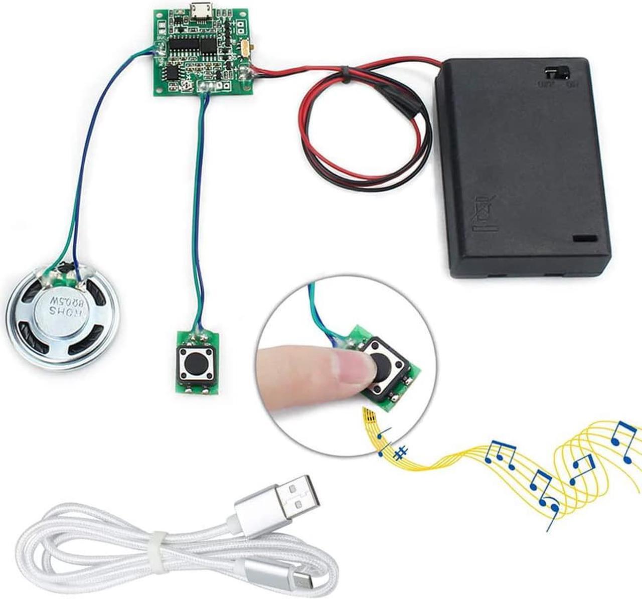 Main image of Sound Module Button Control Music Voice Player Programmable Talk Chip Musical 8MB MP3 WAV USB Downloadable with AA Battery Box + USB Cable for DIY Audio Cards Christmas Creative Gift