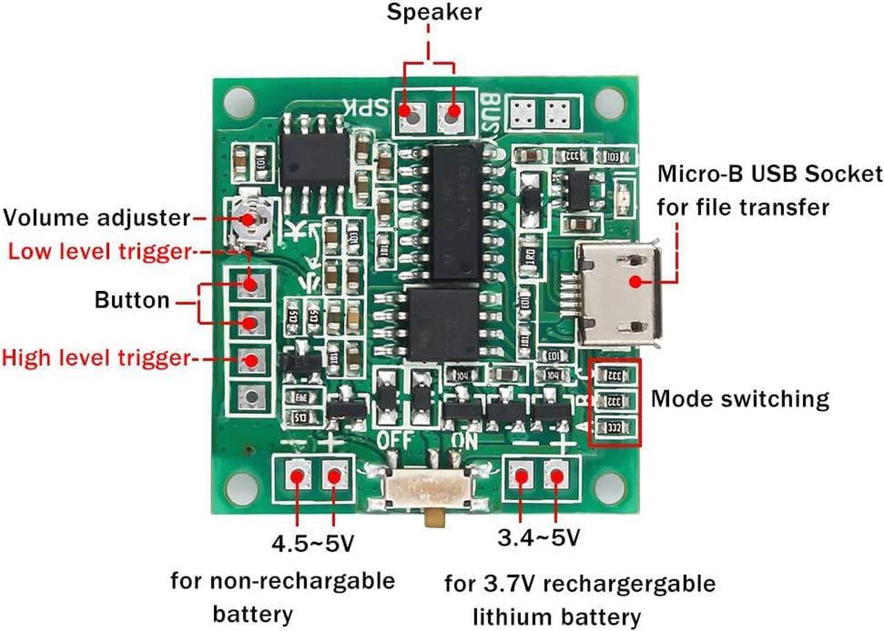 Alt view image 3 of 7 - Sound Module Button Control Music Voice Player Programmable Talk Chip Musical 8MB MP3 WAV USB Downloadable with AA Battery Box + USB Cable for DIY Audio Cards Christmas Creative Gift