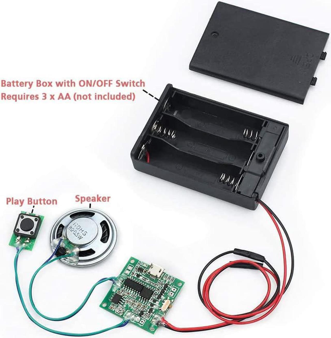 Alt view image 4 of 7 - Sound Module Button Control Music Voice Player Programmable Talk Chip Musical 8MB MP3 WAV USB Downloadable with AA Battery Box + USB Cable for DIY Audio Cards Christmas Creative Gift
