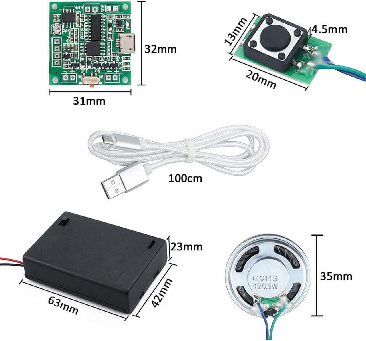 Alt view image 7 of 7 - Sound Module Button Control Music Voice Player Programmable Talk Chip Musical 8MB MP3 WAV USB Downloadable with AA Battery Box + USB Cable for DIY Audio Cards Christmas Creative Gift