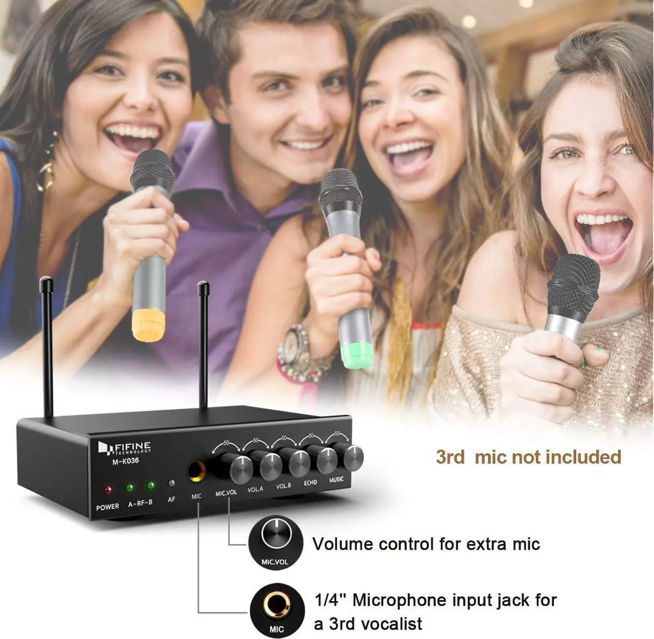 Alt view image 2 of 7 - FIFINE UHF Dual Channel Wireless Handheld Microphone, Easy-to-use Karaoke Wireless Microphone System-K036