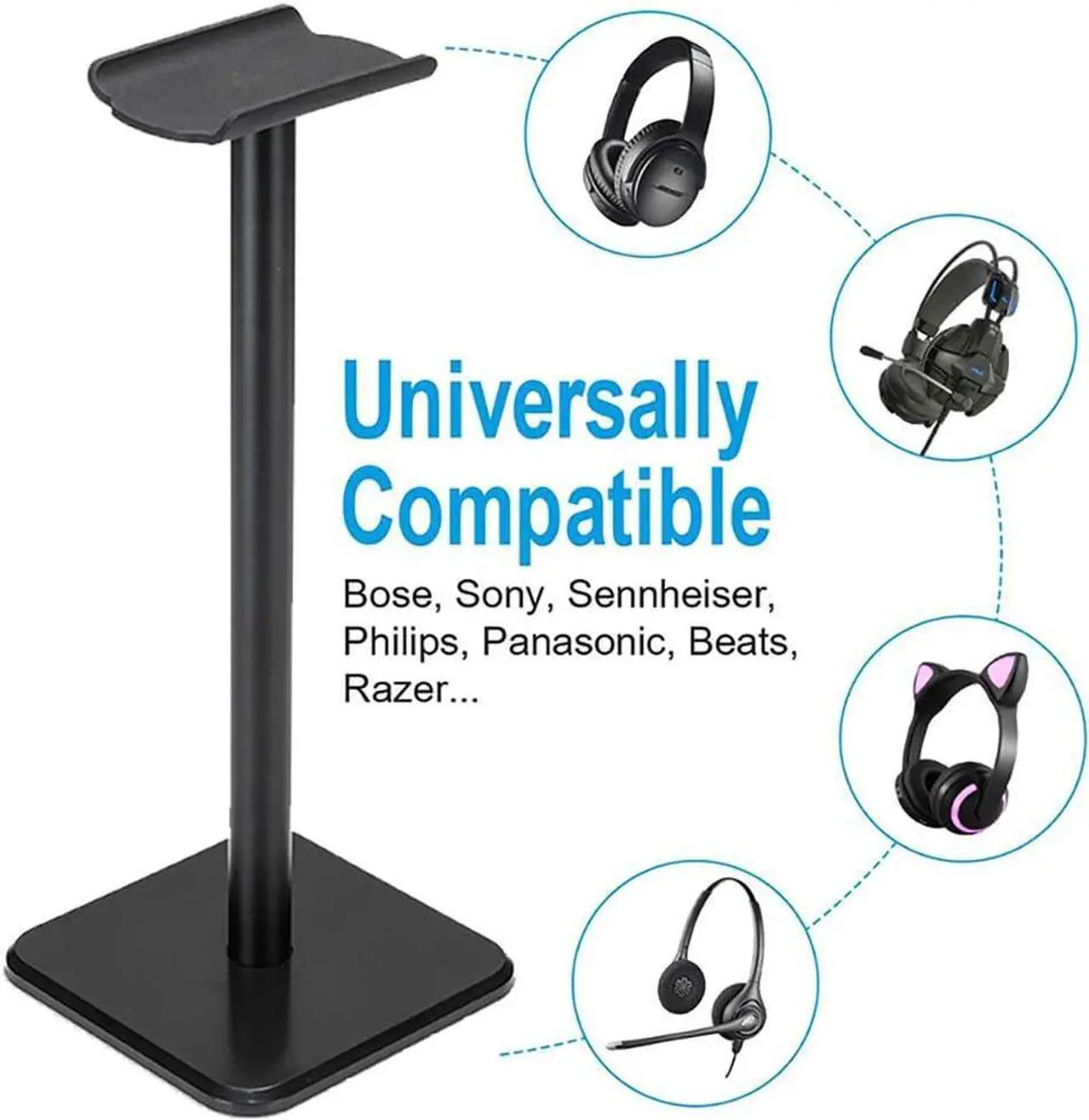 Alt view image 2 of 7 - Headphone Stand, Universal Aluminum Metal Holder for AirPods Max, HyperX Cloud II, Xbox One, , Sennheiser, Sony, Bose, Beats PC Gaming Headset Display &Wireless Headphones (Black)
