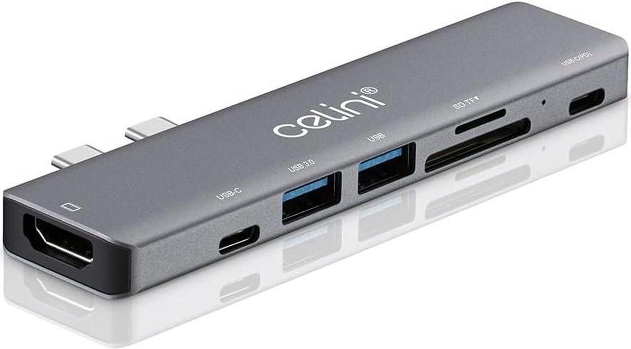 CELINI USB C Hub for MacBook, 7 in 2 USB C Adapter Compatible with USB C Port, 87W Power Delivery, 4K HDMI, USB C and 2 USB A Data Ports, SD and microSD Card Reader