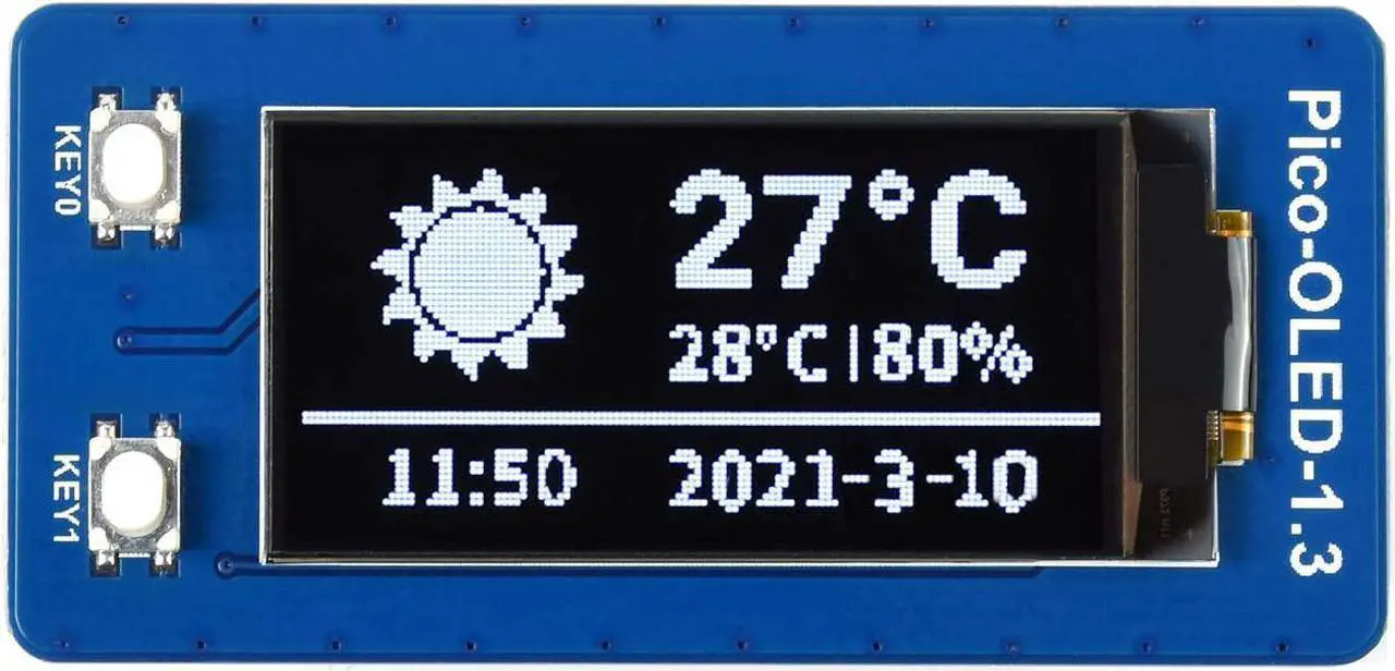Main image of waveshare 1.3 inch OLED Display for Raspberry Pi Pico, 64×128 Pixels, Embedded SH1107 Driver, Using SPI/I2C Bus, Better Compatibility, Fast Data Rate
