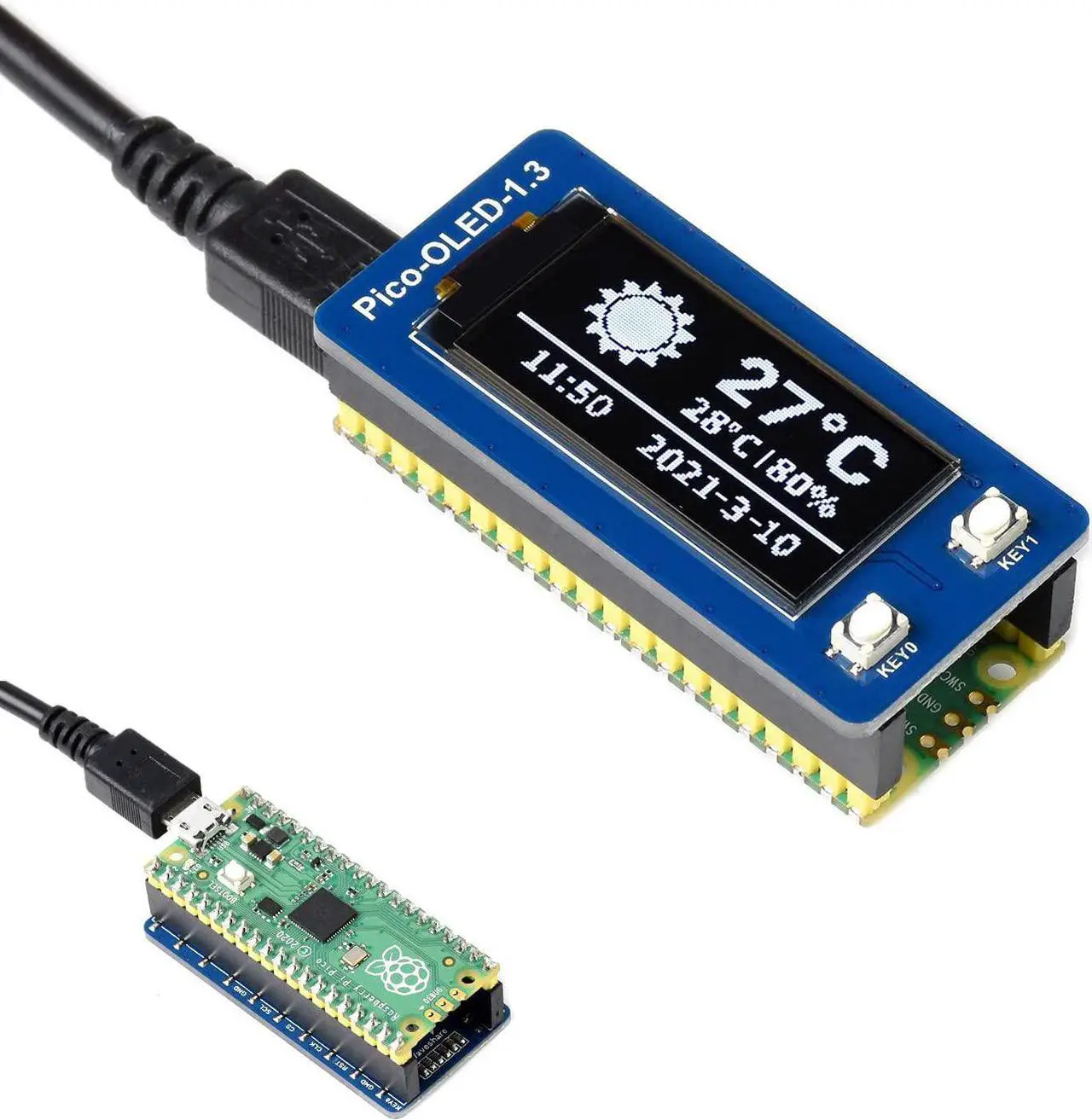 Alt view image 5 of 7 - waveshare 1.3 inch OLED Display for Raspberry Pi Pico, 64×128 Pixels, Embedded SH1107 Driver, Using SPI/I2C Bus, Better Compatibility, Fast Data Rate