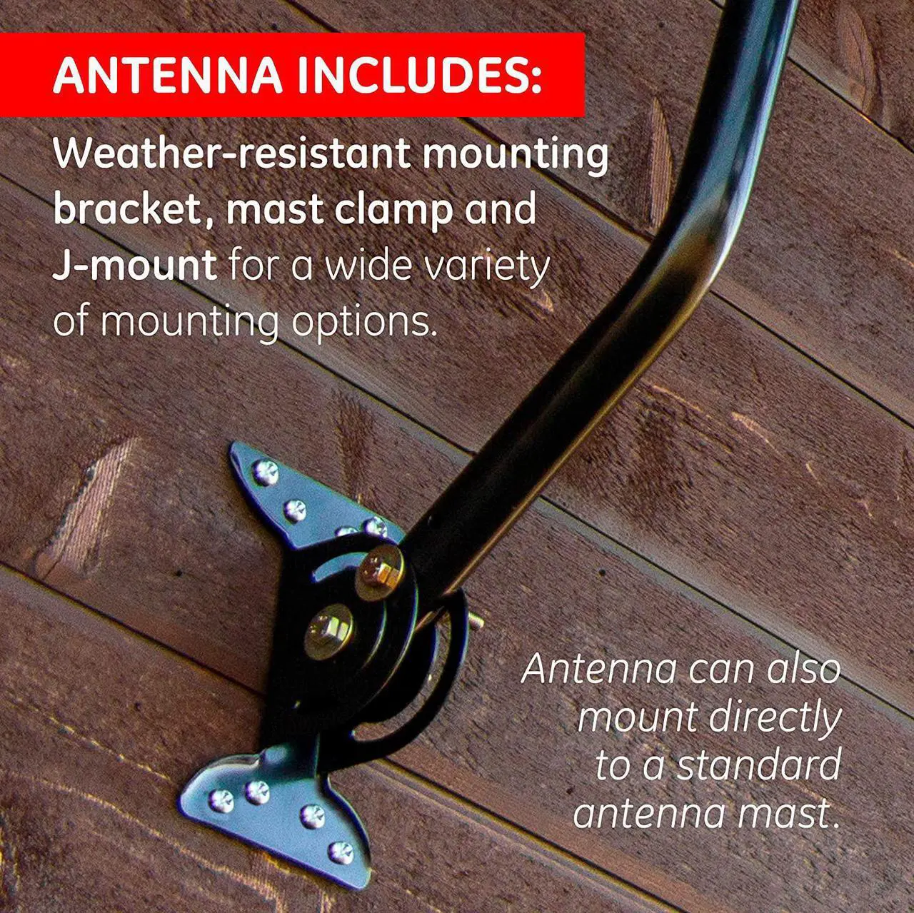 Alt view image 6 of 7 - GE Outdoor HD Digital TV Antenna, Long Range Smart TV Antenna, Supports 4K 1080P HD Smart TV VHF UHF, J Mount Included for Attic or Outdoor, Weather Resistant, 29884, Welcome to consult
