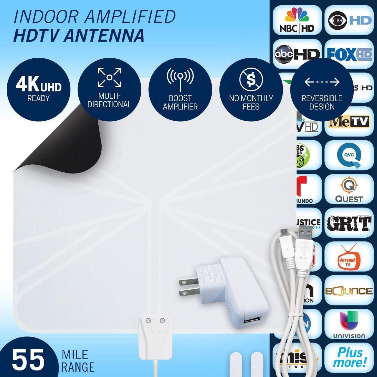 Alt view image 4 of 6 - Winegard FL5500A FlatWave Amped Digital HD Indoor Amplified TV Antenna (4K Ready / ATSC 3.0 Ready / High-VHF / UHF), 60 Mile Long Range, Black/White, 6 Feet, Welcome to consult