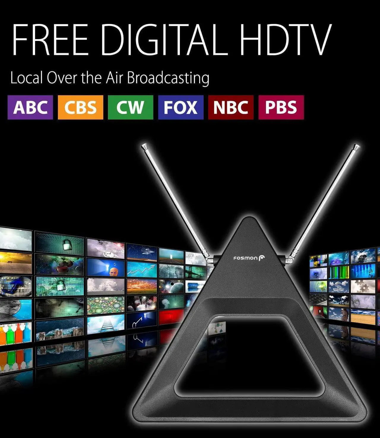 Alt view image 2 of 7 - Fosmon HDTV Antenna 25-40 Miles Range, Indoor Rabbit Ear TV Antenna, Retractable Dipoles [Wall Mountable or Tabletop] with 5FT Cable Support 4K Ready, ATSC 3.0, UHF, VHF, 1080p Free TV Channel