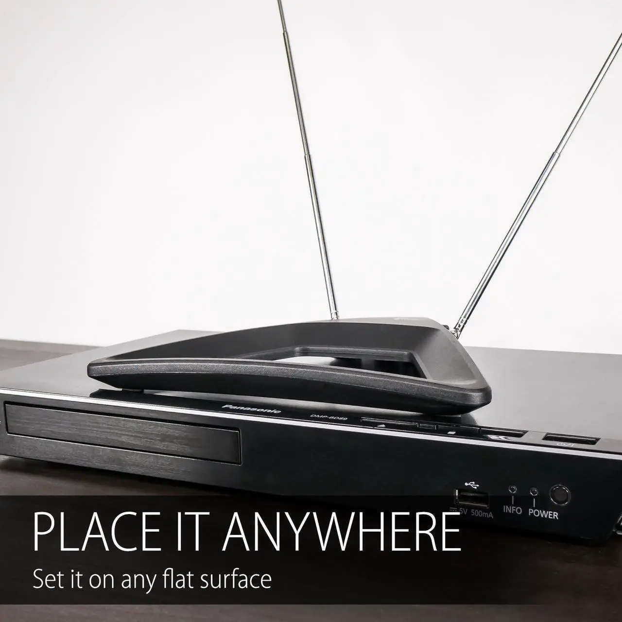 Alt view image 5 of 7 - Fosmon HDTV Antenna 25-40 Miles Range, Indoor Rabbit Ear TV Antenna, Retractable Dipoles [Wall Mountable or Tabletop] with 5FT Cable Support 4K Ready, ATSC 3.0, UHF, VHF, 1080p Free TV Channel