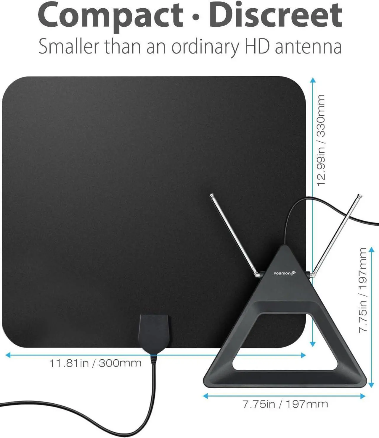Alt view image 7 of 7 - Fosmon HDTV Antenna 25-40 Miles Range, Indoor Rabbit Ear TV Antenna, Retractable Dipoles [Wall Mountable or Tabletop] with 5FT Cable Support 4K Ready, ATSC 3.0, UHF, VHF, 1080p Free TV Channel