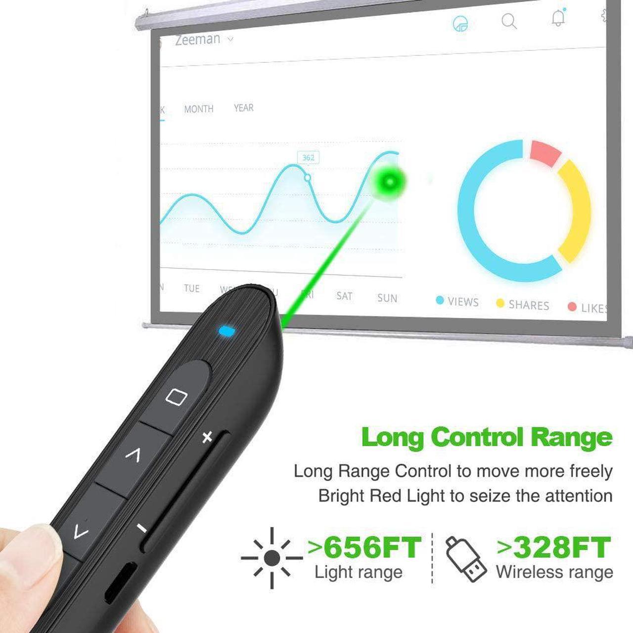 Alt view image 2 of 7 - N76 Rechargeable Presentation Clicker with Green Laser Pointer for Presentations Lazer Pointer PowerPoint Clicker Wireless Presenter Remote Slide Clicker for Presentation Long Range - Black
