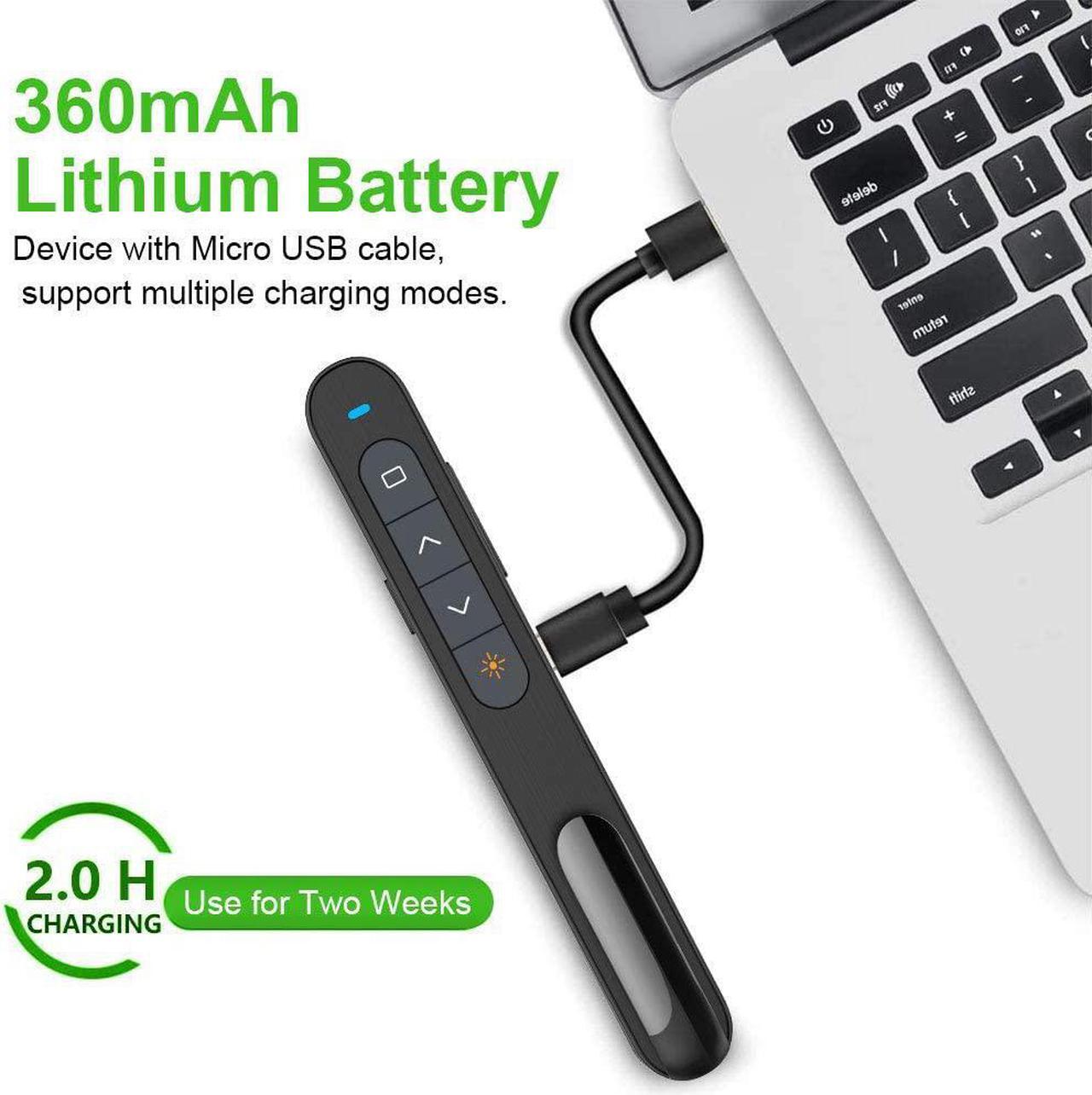 Alt view image 3 of 7 - N76 Rechargeable Presentation Clicker with Green Laser Pointer for Presentations Lazer Pointer PowerPoint Clicker Wireless Presenter Remote Slide Clicker for Presentation Long Range - Black